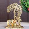 KridayKraft Prince Home Decor & Gifts Metal Krishna With Cow Standing Under Tree Plying Flute (Gold, 12.5X8X16Cm), 1 Piece, figures;Religious - Image 3