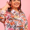 Plus Size Typography Printed Boxy Sheer Casual Shirt - Image 5