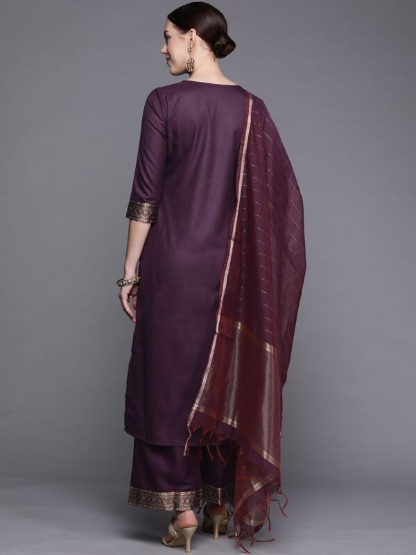 Women Purple Yoke Design Kurta with Palazzos & With Dupatta - Image 4