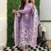 Floral Embroidered Thread Work Straight Kurta With Trousers & Dupatta