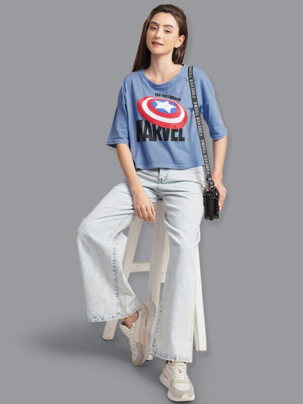 Captain America Printed Pure Cotton Crop Loose Fit T-Shirt - Image 5
