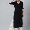 Women Black Embroidered Kurta - Image 6