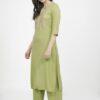 Women Green Yoke Design Keyhole Neck Thread Work Kurta - Image 4