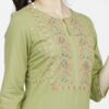 Women Green Yoke Design Keyhole Neck Thread Work Kurta - Image 3