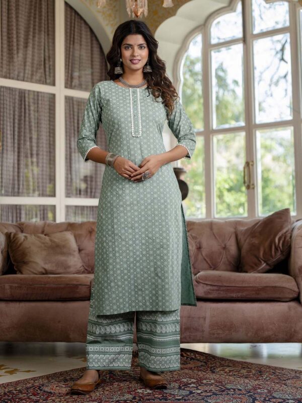 Women Green Ethnic Motifs Printed Regular Pure Cotton Kurta with Palazzos & With Dupatta - Image 3