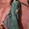 Teal Embroidered Sequinned Straight Kurta With Sharara & Dupatta - Image 9