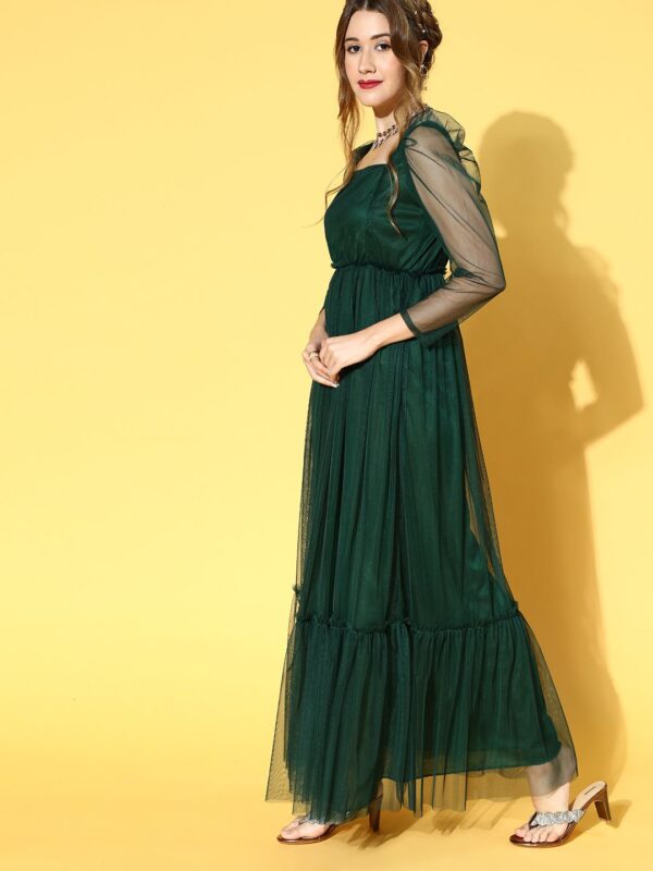 Women Attractive Green Solid Tiered Dress - Image 8