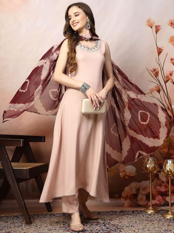 Rose Gold Lace Frills Bows and Ruffles A Line Kurta With Dupatta - Image 7
