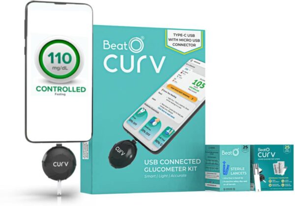 BeatO CURV Smartphone | Sugar Test Machine with 25 Strips & 25 Lancets Glucometer  (Black)