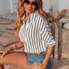 Women Comfort Cutaway Collar Vertical Striped Casual Shirt - Image 6