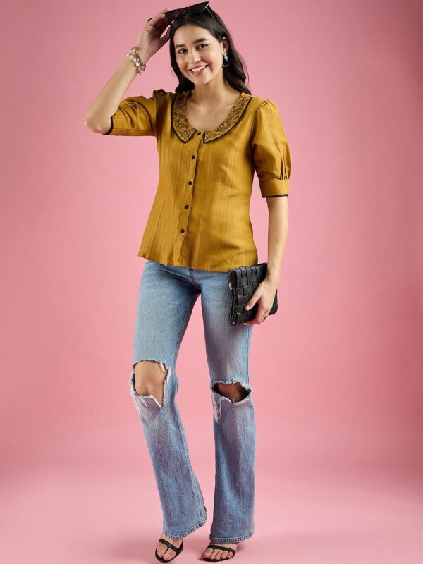 Women Embroidered Peter Pan Collar Shirt Style Top - Image 8