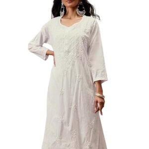 Women's Cotton Regular Fit Chikankari Hand Embroidered Lucknowi Kurti Kurta A411732