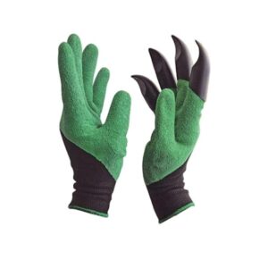Gloves for Gardening Work – Heavy Duty Washable Gardening Gloves for Home Garden Use with ABS Claws on Right Hand Fingertips for Digging (Free Size, Green, Pack of 1)