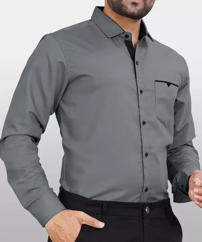 Men's Regular Fit Solid Soft Touch Cotton Casual Shirt with Pocket Design with Spread Collar & Full Sleeves (Available in Plus Size) - Image 3