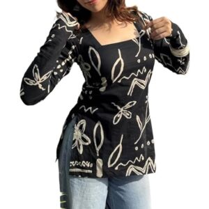 Women's Full Sleeves Rayon Printed Square Neck Short Kurti, Bell Sleeves, Short Kurti for Women, Stylish Ethnic Top, Daily Casual Western & Office wear