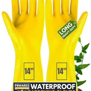 14 Inch Long & Thick Rubber Heavy Duty Gardening Gloves - Waterproof Hand Gloves for Garden Work - Handling Accessories Tools & Equipments for Home Garden,Dairy Farming, Beekeeping & Kitchen