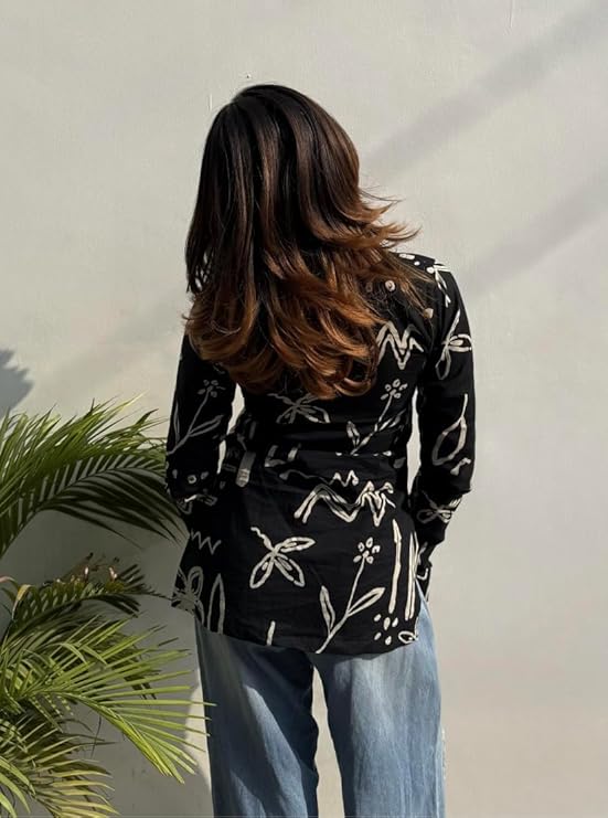 Women's Full Sleeves Rayon Printed Square Neck Short Kurti, Bell Sleeves, Short Kurti for Women, Stylish Ethnic Top, Daily Casual Western & Office wear - Image 3