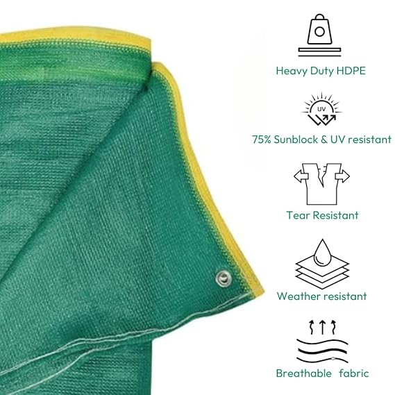 Green Shade Net for Garden & Balcony, 75 Percent Shade Green Mesh Net for Plants, Sunlight Protection Balcony Cover, Agro Use (10 ft x 10 ft - Image 3