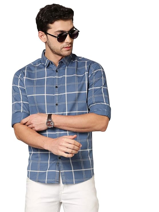 Men's Checkered Slim Fit Cotton Casual Shirt