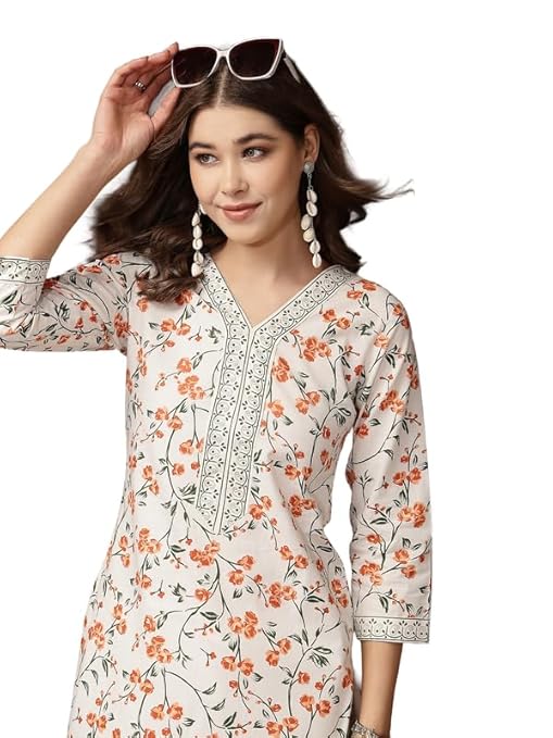 New Cotton Leaf Printed Casual Straight Kurta for Women | Women Formal Kurti