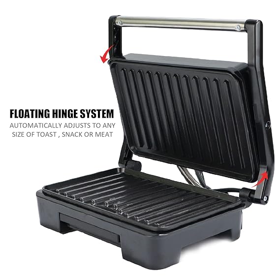 Sandwich Maker with Floating Hinges, 1000Watt, Panini/Grill/Toast (Black) - Image 2