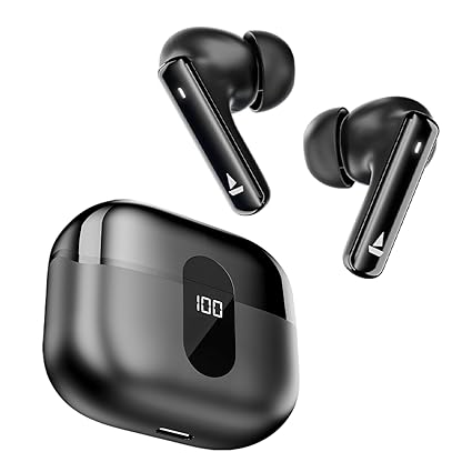Airdopes 121 Pro Plus,100H Battery,4Mics ENx,Low Latency,Fast Charge, LED Display, Stream Ad Free Music via App Support, Bluetooth in Ear Earbuds, TWS Ear Buds Wireless Earphones with mic (Black)