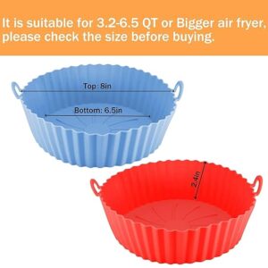 Air Fryer Silicon Tray Liners I Round Silicone Basket Baking Tray I Pot with Ear Handles I Nonstick Reusable Heat Resistant I Cooking Oven Fryer - Multicolor (8 inch, Pack of 2)