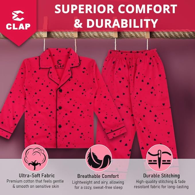 Kids Cotton Printed Full Sleeves Night Suit - Image 4