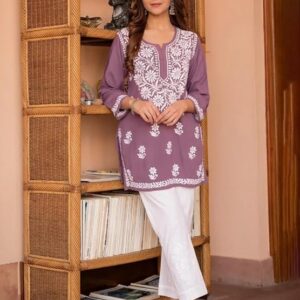 Women Rayon Regular Stylish Kurti with 3/4 Sleeves & Beautiful Neck Embroidery Ideal for Casual Office Wear & Everyday Comfort (Kurti Angell)