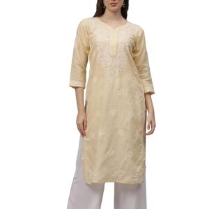 Lucknowi Chikankari Appricoat Peach Terivoil Cotton Kurta for Women SCL4603