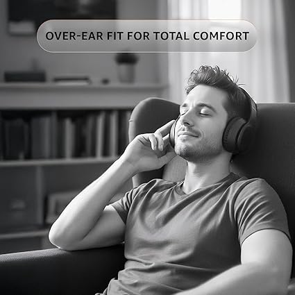 Wireless Over Ear Headphones, Bluetooth 5.4, 40mm Drivers, 18H Playtime, Foldable Lightweight Design with Aux Support, Deep Bass & Mic, Black - Image 4