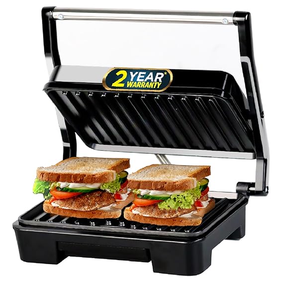 Sandwich Maker with Floating Hinges, 1000Watt, Panini/Grill/Toast (Black) - Image 3