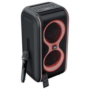 Portable Bluetooth Speaker, 60W, Upto 7 Hours Playback, Dual 16.51cm Drivers, Karaoke, TWS, BT v5.4, USB, mSD, AUX, RGB, Wireless Mic with Display, Mobile Holder (Party Fyre 90)