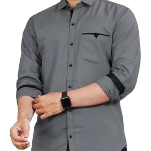 Men's Regular Fit Solid Soft Touch Cotton Casual Shirt with Pocket Design with Spread Collar & Full Sleeves (Available in Plus Size)