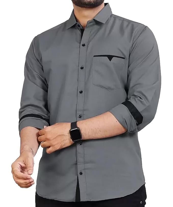 Men's Regular Fit Solid Soft Touch Cotton Casual Shirt with Pocket Design with Spread Collar & Full Sleeves (Available in Plus Size)