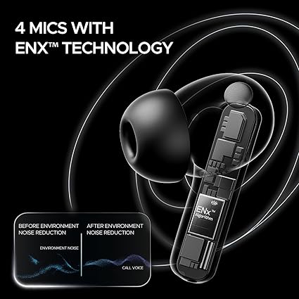 Airdopes 121 Pro Plus,100H Battery,4Mics ENx,Low Latency,Fast Charge, LED Display, Stream Ad Free Music via App Support, Bluetooth in Ear Earbuds, TWS Ear Buds Wireless Earphones with mic (Black) - Image 2