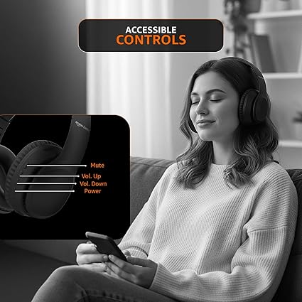 Wireless Over Ear Headphones, Bluetooth 5.4, 40mm Drivers, 18H Playtime, Foldable Lightweight Design with Aux Support, Deep Bass & Mic, Black - Image 3