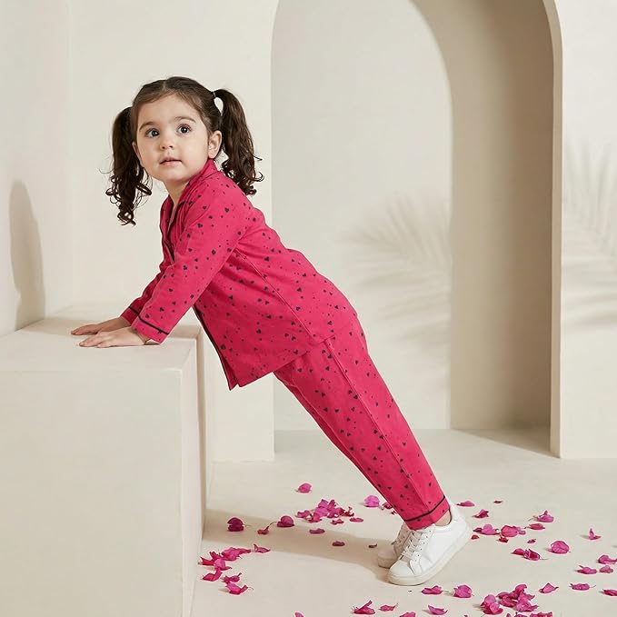 Kids Cotton Printed Full Sleeves Night Suit - Image 2