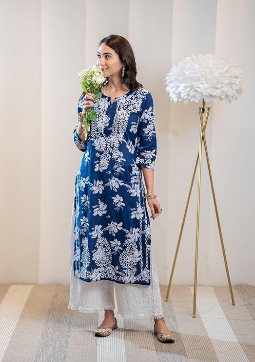 Women's Rayon Blend Chikankari Embroidered Straight Kurta - Image 3