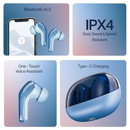 Airdopes Plus 311,Glass Design,ENx Tech,50 H Battery, Fast Charge, Stream Ad Free Music via App Support, Bluetooth Earbuds, TWS Ear Buds Wireless Earphones with mic (Midnight Blue) - Image 2