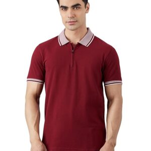 Cotton Rich Solid Zipper Polo Collar Tshirts | Half Sleeves | Plain-Regular Fit (Available in Plus Sizes)
