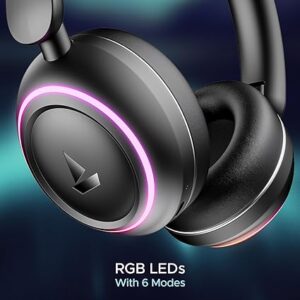 RGB LEDs,6 Light Modes, 40mm Drivers,Beast Mode, 60H Battery, ENx Tech, Stream Ad Free Music via App Support, Bluetooth Headphones, Wireless Over Ear Headphone with Mic (Black Sabre)