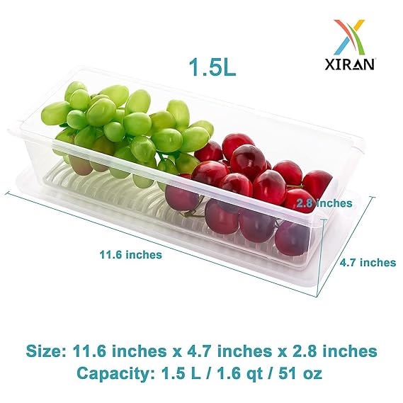 6 Fridge Storage Boxes Fridge Organizer With Removable Drain Plate&Lid Stackable Fridge Storage Containers Plastic Freezer Storage Containers For Fish,Meat,Vegetables,Fruits(1500Ml),Transparent - Image 2