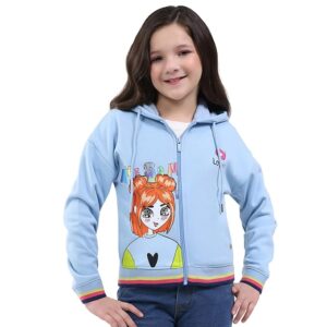Girls Regular Fit Printed Hooded Neck Zipper Closure Full Sleeve Winter Sweatshirt| Warm Pullover for Kids | Stylish Sweatshirt | Soft Comfortable Casual Winter Wear (Pack of 1)