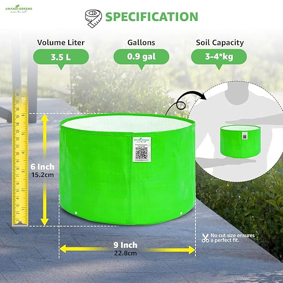HDPE UV-Protected 260 GSM Round Green Colour Plant Bags Suitable for Terrace and Vegetable Gardening 9X6 Inch Pack of 10 - Image 2