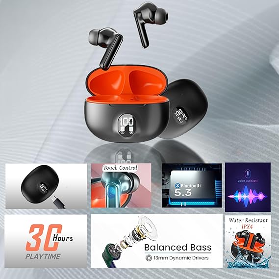 Ear Buds Wireless with 30H Playtime, Noise Isolation & Clear Calls, Bluetooth Earbuds with Voice Assistant, Ear Buds with Bluetooth V 5.3 & with Type C Fast Charging, IPX4 TWS Earphones - Image 4