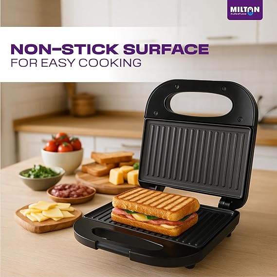 Express 800 Watt Grill Sandwich Maker | Electric Toaster Griller Sandwich Maker | Non Stick Coating Grill Plates | Power Indicators | 1 Year Warranty | Black - Image 3