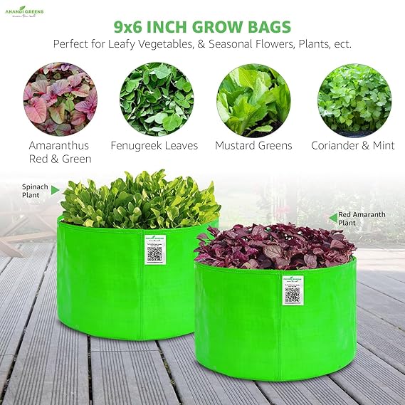 HDPE UV-Protected 260 GSM Round Green Colour Plant Bags Suitable for Terrace and Vegetable Gardening 9X6 Inch Pack of 10 - Image 3