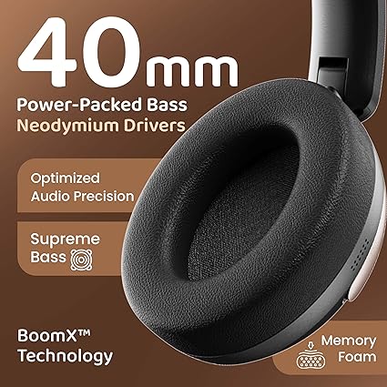 Bluetooth Headphones with 70H Playtime, 40mm Bass Drivers, Zen™ ENC Mic, Type-C Fast Charging, Dual Pairing, AUX, Wireless Headphones (Black) - Image 2