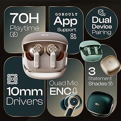 Ear TWS Earbuds with 70H Playtime, App Support, Quad Mic ENC, Dual Device Pairing, 10mm Bass Driver, 50ms Ultra Low Latency, Bluetooth 5.4 Wireless Earbuds (Champagne) - Image 3